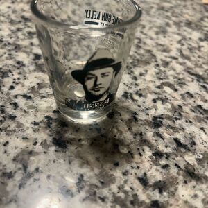Machine Gun Kelly vintage rap sheet.  Black and Clear Shot Glass. Gangsters.